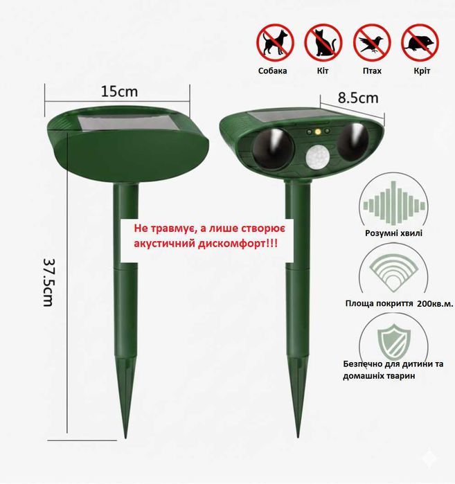 Ультразвуковий відлякувач собак котів та диких тварин сонячна батарея
