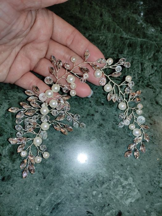 Tiara Diadema Acessório Cabelo Noiva Brilhantes Pérolas Prateado