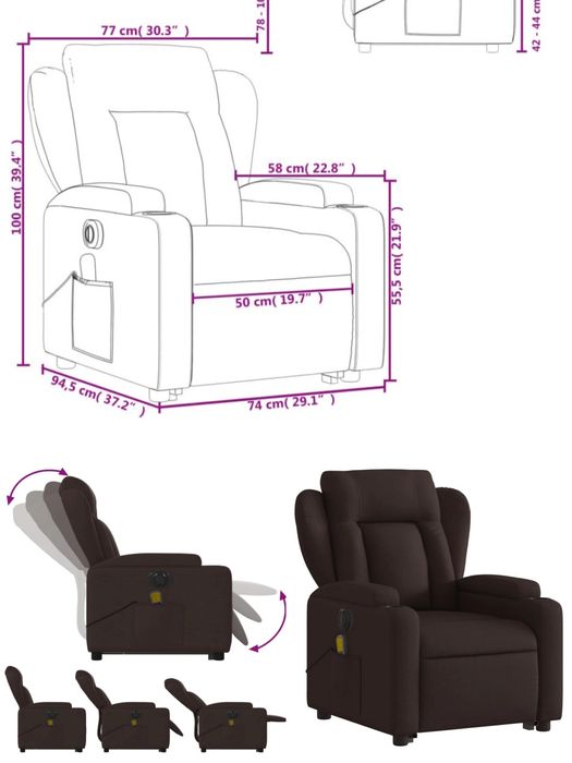 Podnoszony fotel masujący, elektryczny, rozkładany vidaXL