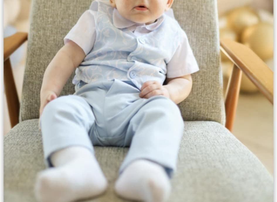 Garnitur błękitny komplet na chrzest, imprezę, święta