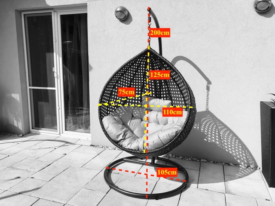Fotel wiszący SOLO XXL nowy model szary technorattan bujak kosz kokon