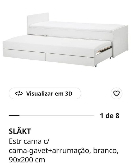 Cama de solteiro com gavetão e arrumação IKEA