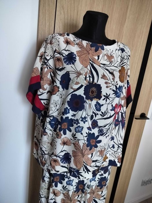 Komplet letni 44 szerokie spodnie bluzka lejąca viskoza size plus