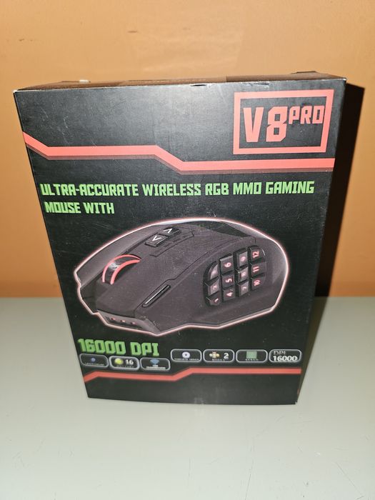 Rato de jogos sem fios sem fios Gamspeed V8 Pro RGB MMO, Sensor óptico