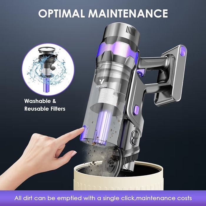 Aspirador sem cabo 500 W/60 Mins, 1,3 l aspirador de mão com escova anti-emaranhados, carregamento de parede, ecrã tátil, 6 em 1 vassoura aspirador pa