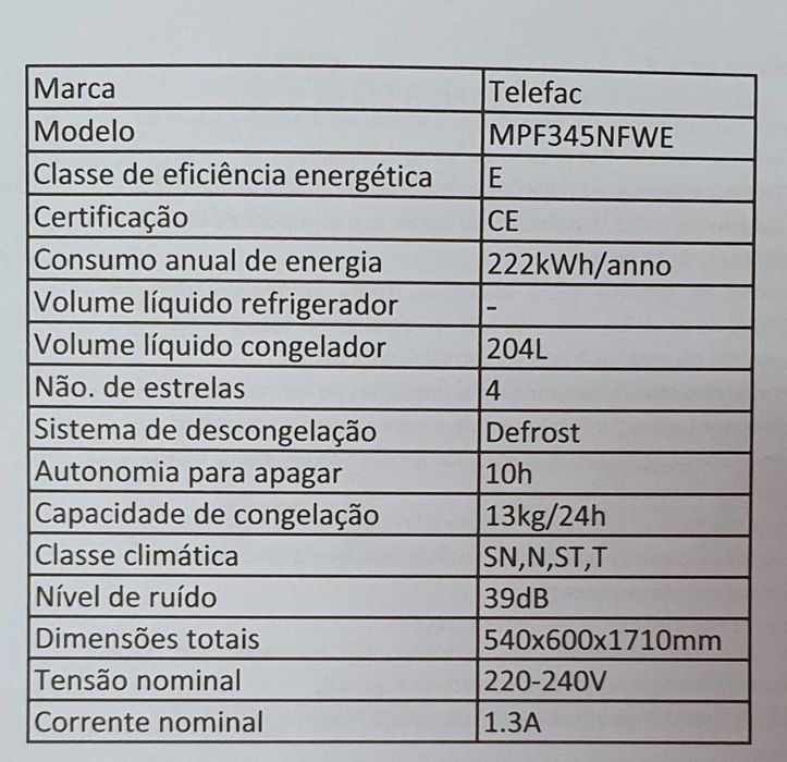 Congelador vertical TELEFAC