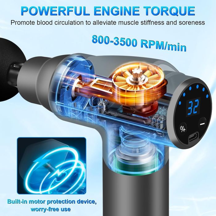 [Novo] Pistola de massagem muscular elétrica, 32 Vel