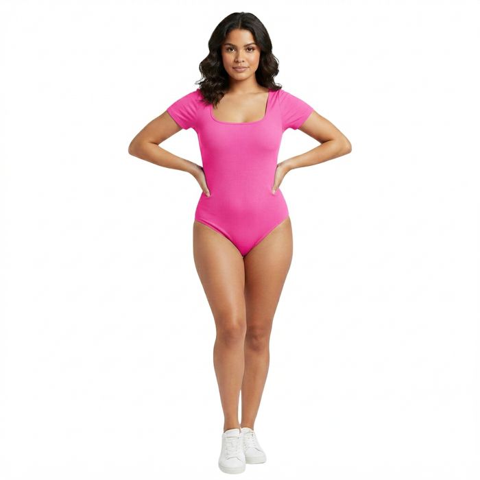 Body modelujące damskie krótki rękaw – nylon/spandex, różowe M