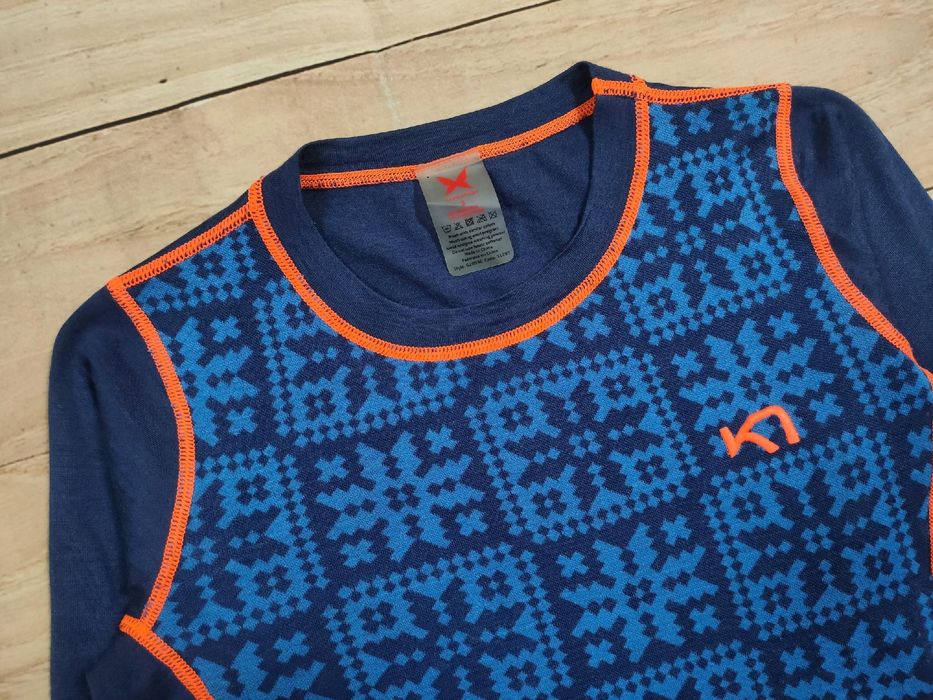 KARI TRAA Bluzka Termo aktywna Wełna Merino Wzór Logo r. S
