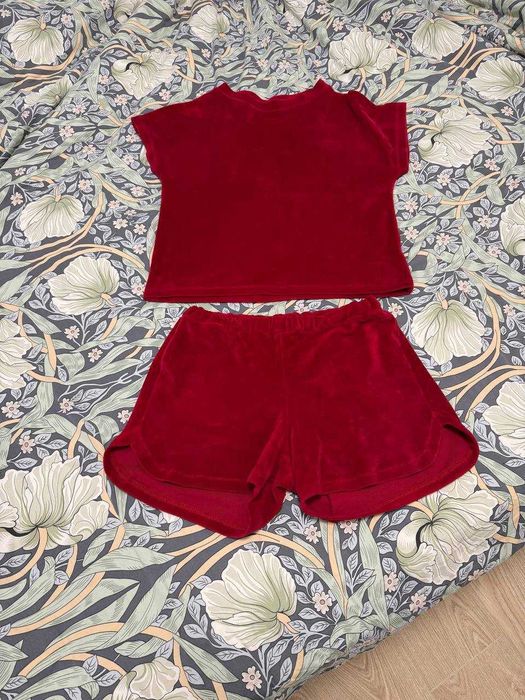 Красный домашний костюм бордовая велюровая пижама плюшевая теплая