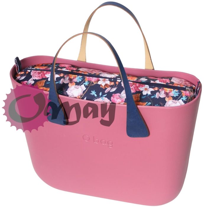 Granatowy organizer do OBAG MINI kwiaty lila chaber 2 kieszenie OMAY