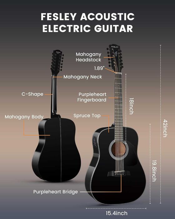 Гітара електро-акустична 12-тиструнна Fesley FDET280 (комплект)
