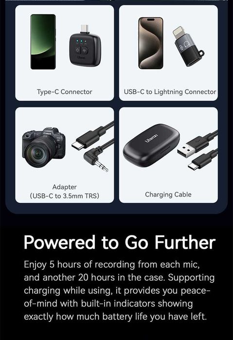 Mikrofon Bezprzewodowy ULANZI A30 3w1 na USB-C Lightning Mini Jack