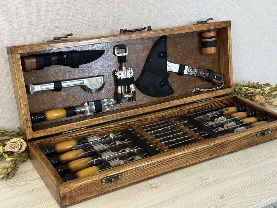 Набор шампуров в кейсе из натурального дерева на подарок мужчине!!!