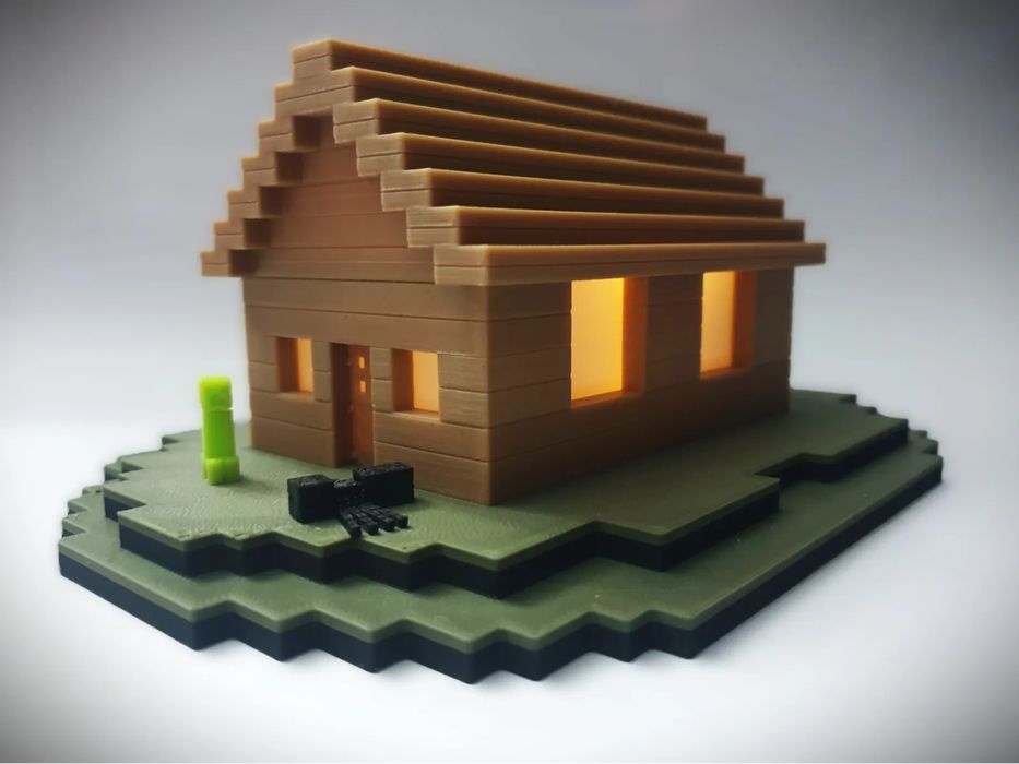Mini Casa de Madeira Minecraft para Luz LED (Tealight)