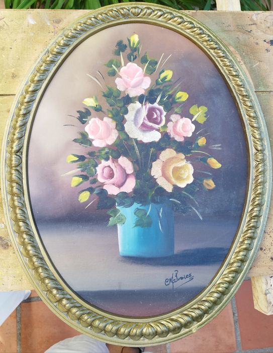 Antique oil painting (20th century) on canvas, oval format