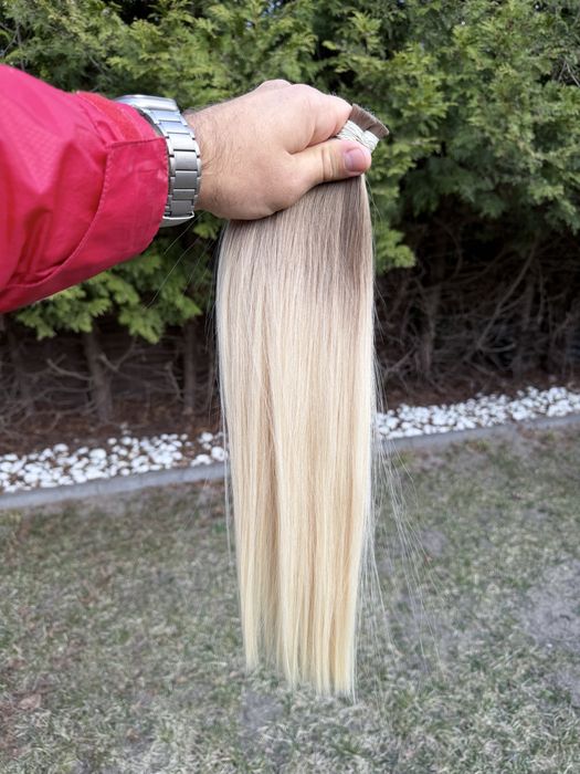 Blond włosy 60 cm bez silikonu do przedłużania
