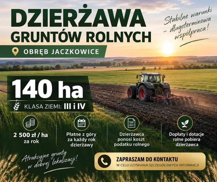 140 HA Gruntów rolnych – KLASA III/IV – Jaczkowice