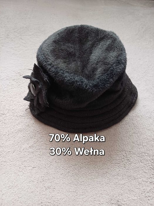 Max Mara czarny kapelusz alpaka wełna rozmiar 57