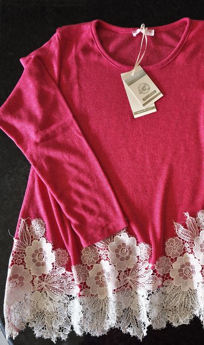 Camisola/túnica em malha, italiana, rosa fushia.