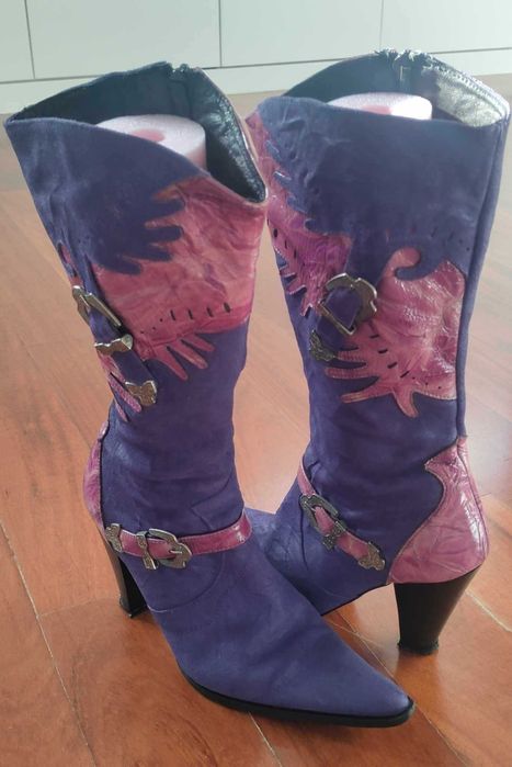 Botas Texanas Vintage 38 – Lilás e Rosa – Estilo Cowboy Feminino