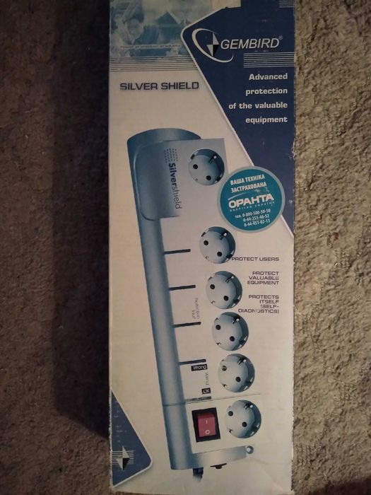 Сетевой фильтр Gembird Silver Shield, 1.8м, Silver