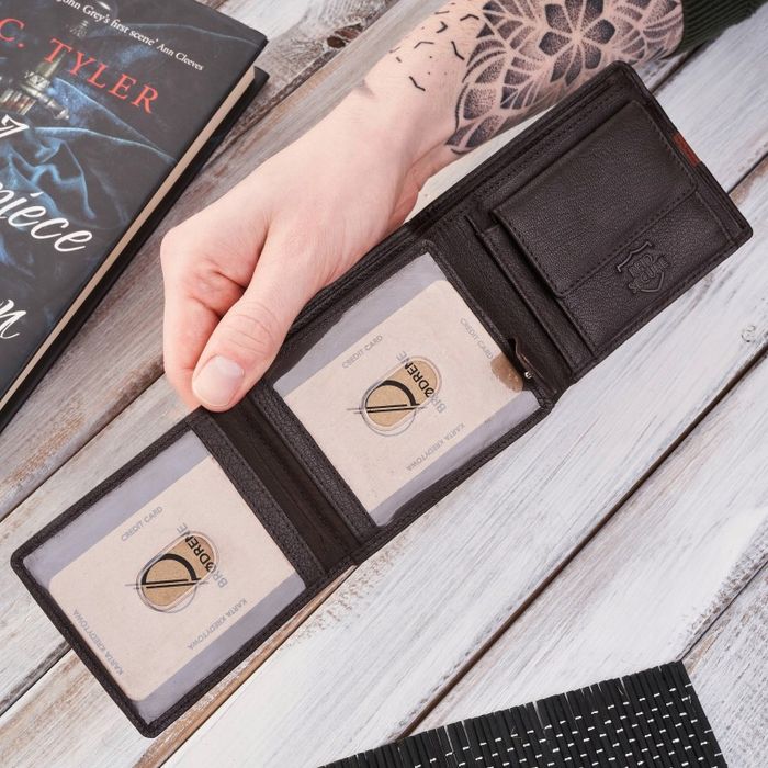 portfel męski skórzany elegancki mały klasyczny brązowy