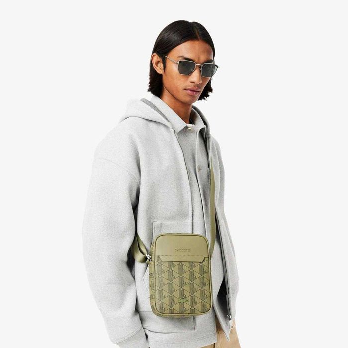 100% ОРИГІНАЛ Lacoste khaki monogram vertical чоловіча сумка хакі