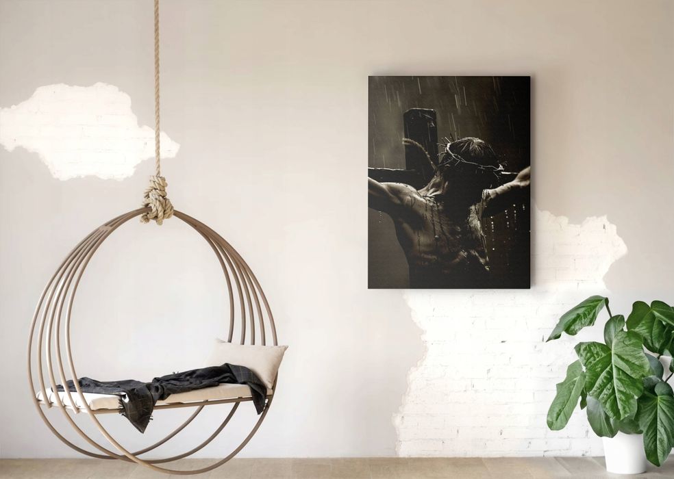 Obraz na płótnie Jezus Chrystus w koronie cierniowej na krzyżu 90x120