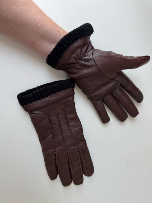 Жіночі шкіряні зимові рукавиці на теплій підкладці. Розмір 7, нові