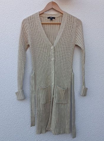 Casaco malha comprido com cinto Mango