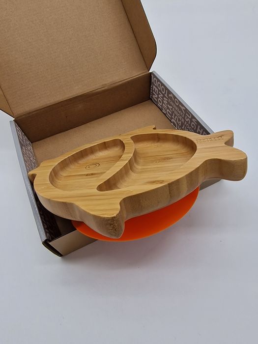 Bamboo bamboo Talerzyk Bambusowy z Przyssawką Rybka Orange Eko Dla Dzieci