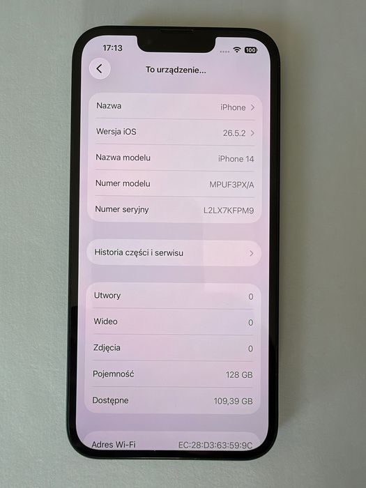 iPhone 14 128 GB jak nowy, bateria 100%
