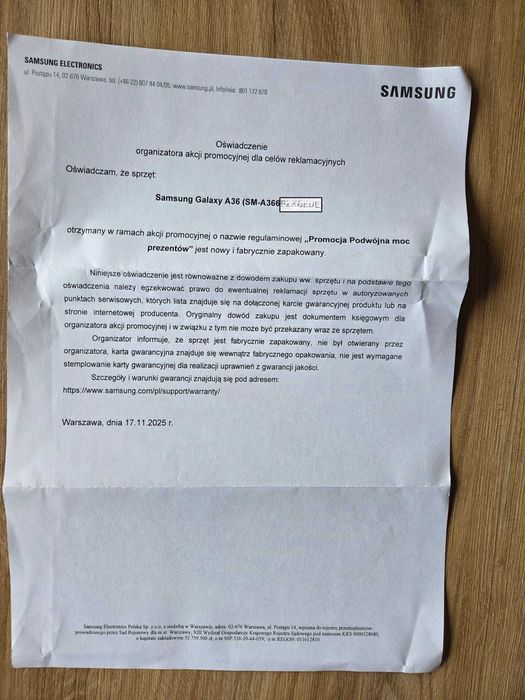 Samsung A36 5G 6GB/128GB Nowy na gwarancji Poznań Smartfon Tanio