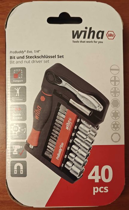 Zestaw bitów i kluczy nasadowych Wiha ProBuddy Evo 1/4