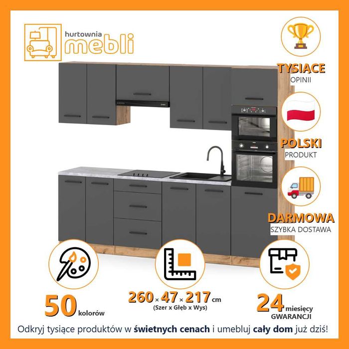 Kuchnia Marra 2.6m Zestaw Ze Słupkiem Modułowy Nowoczesny Pojemny Duży