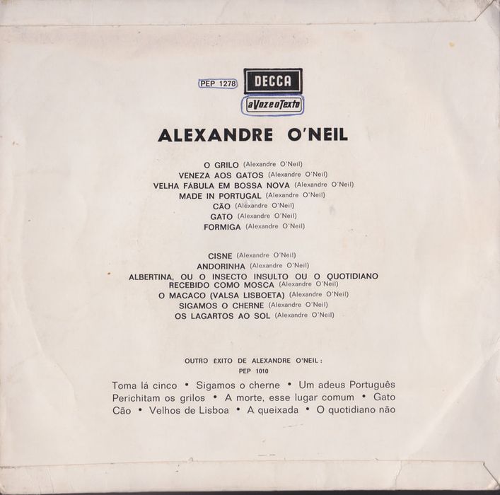 Alexandre O 'Neill - Disco Vinil - Os Bichos….tambem são gente!