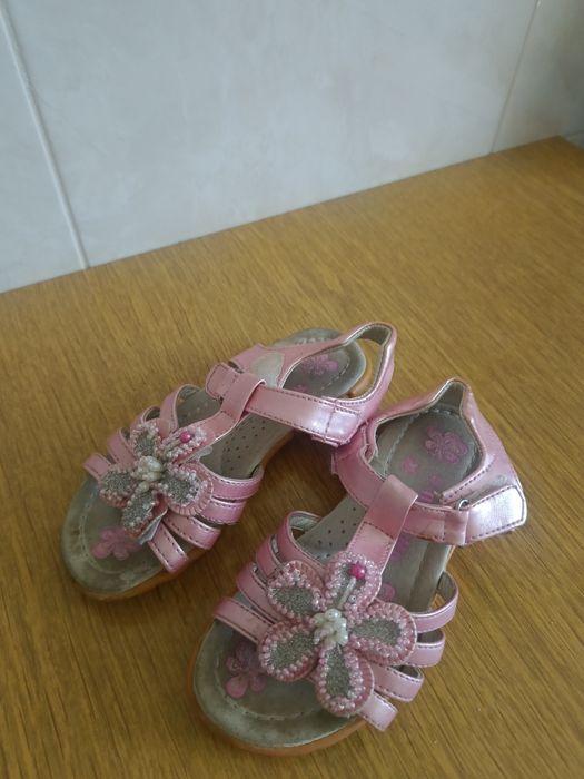 Sandały 27 różowe z cyrkoniami skórzane