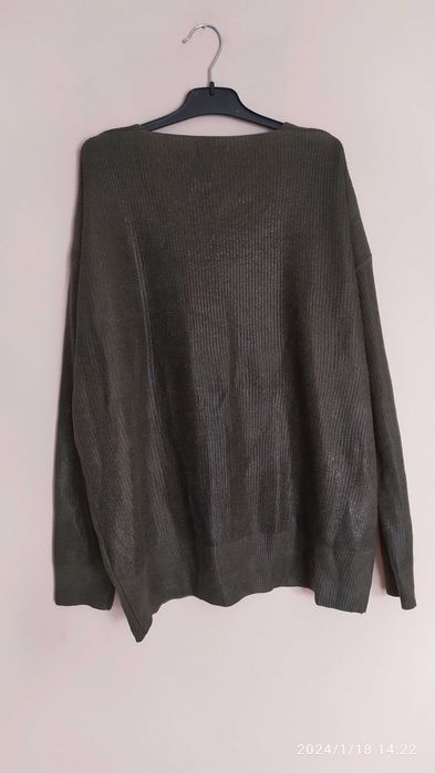 Ciemnozielona bluzka na długi rękaw połyskująca dekolt V M/L/XL