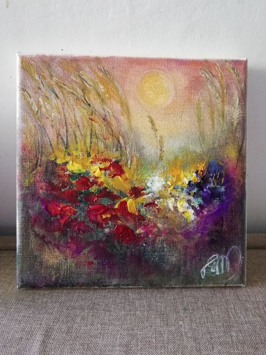 Obraz Wschód słońca. Płótno 20×20 ;akryl.