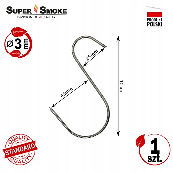 Hak Wędzarniczy Super Smoke typu "S" do wędlin 3mm 10cm Standard