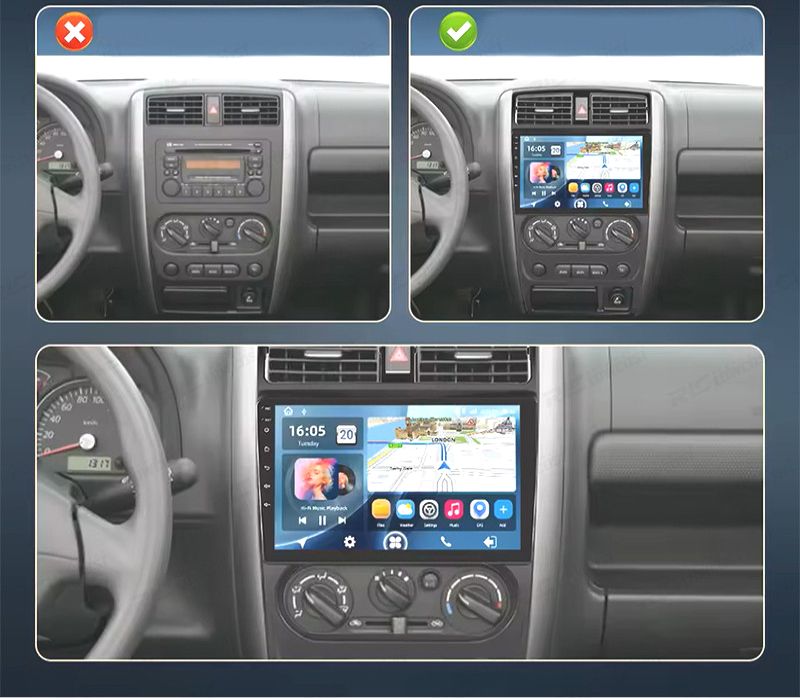 RÁDIO GPS 9'' ANDROID 13 SUZUKI JIMNY 07-12 2 DIN 4GB+64GB