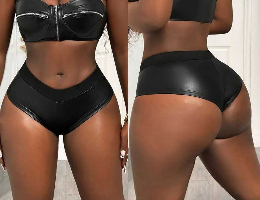 Шорты - трусики Латекс лаковая кожа Чорні лакові шкіряні шорти S-L