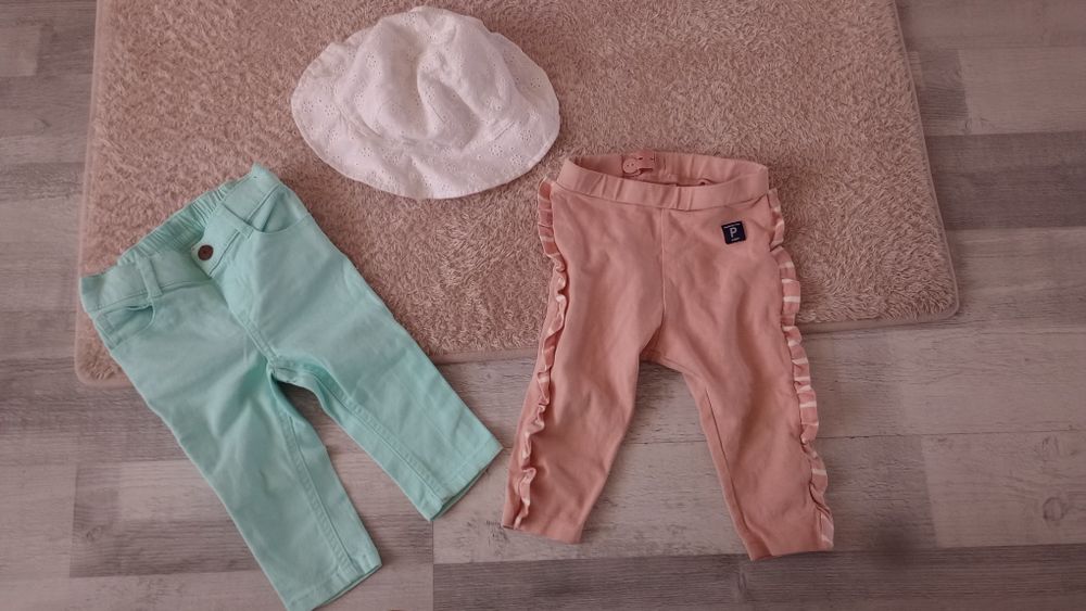 Jeansy getry kapelusz haft zestaw na dziewczynkę ok 62-68cm