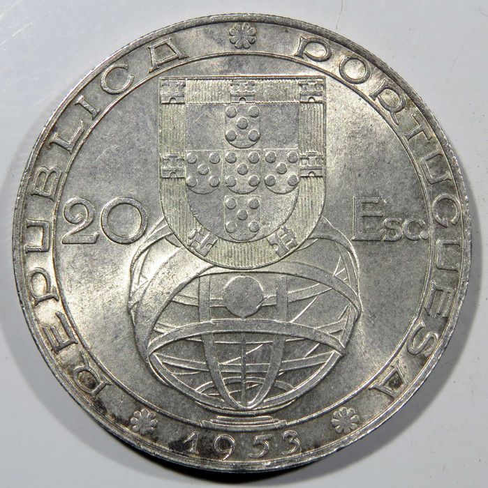 Moeda Republica - 20 Escudos 1953 Renovação Financeira . PRATA