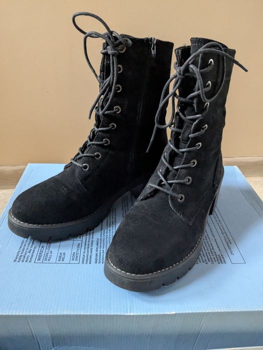 Kozaki damskie 38 Jenny fairy zamszowe ocieplane botki czarne zamek