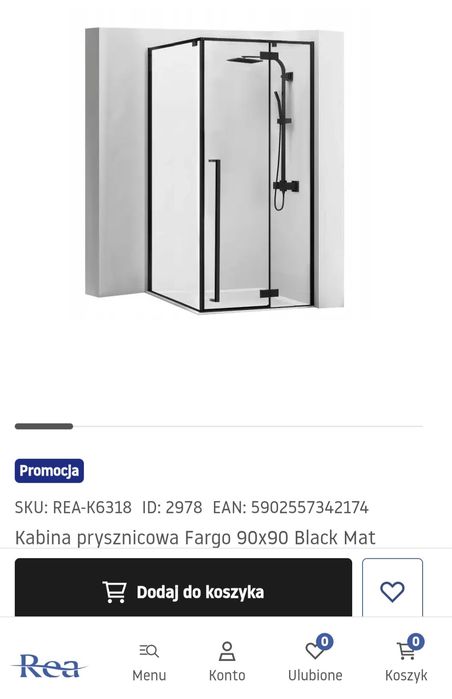 Kabina prysznicowa Rea czarny mat