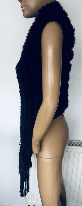 Kamizelka futrzana z królika czarna mięsista długa futro naturalne
