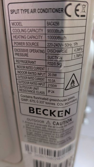 Ar Condicionado BECKEN BAC4256 (18 m² - 9000 BTU - Branco)