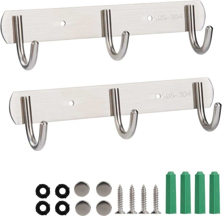 Wieszak ścienny z 3 haczykami, zestaw 2 sztuki, haki na ubrania